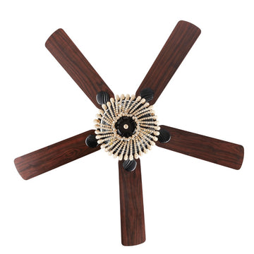 Opal 52" Farmhouse Rustic Wood Bead Shade LED Ceiling Fan With Remote - JONATHAN Y